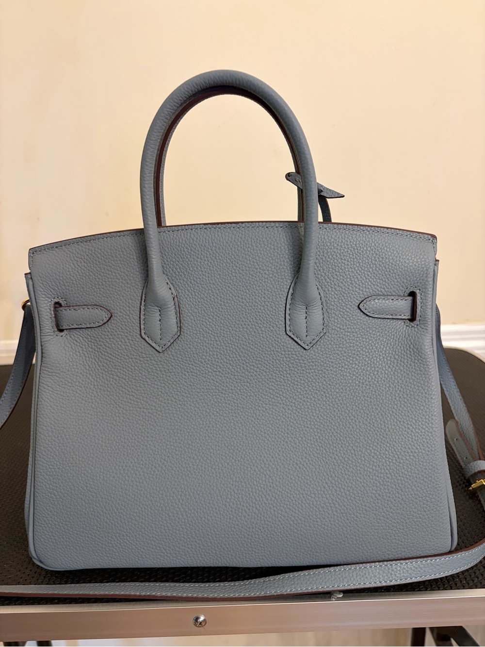 Luxury Real Leather 30cm Satchel in Light Blue with Gold Hardware - Picture 4 of 11